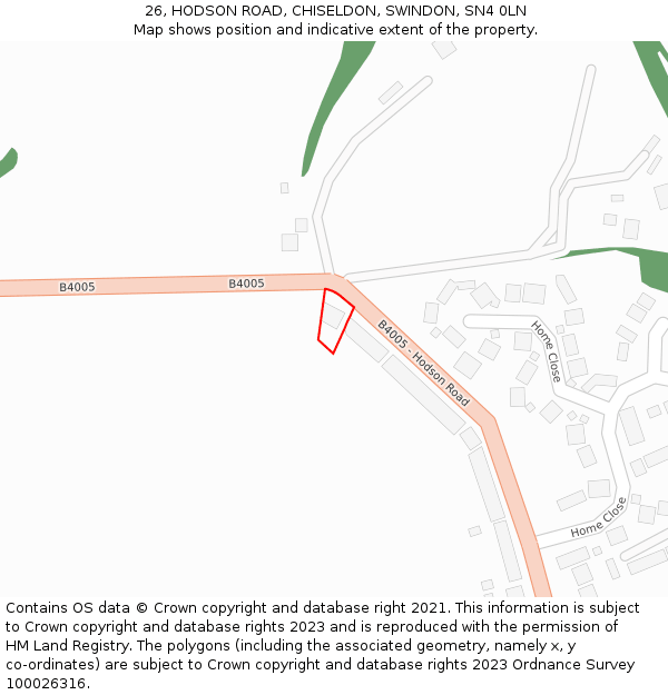 26, HODSON ROAD, CHISELDON, SWINDON, SN4 0LN: Location map and indicative extent of plot