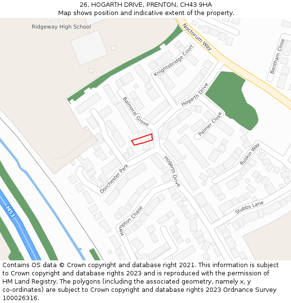 26, HOGARTH DRIVE, PRENTON, CH43 9HA: Location map and indicative extent of plot