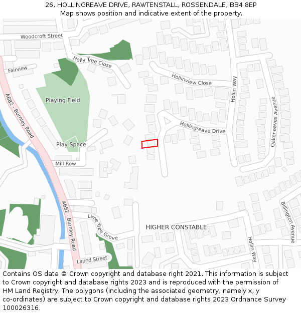26, HOLLINGREAVE DRIVE, RAWTENSTALL, ROSSENDALE, BB4 8EP: Location map and indicative extent of plot