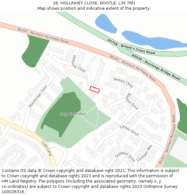 26, HOLLINHEY CLOSE, BOOTLE, L30 7RN: Location map and indicative extent of plot