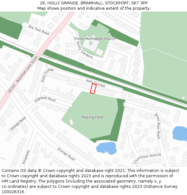 26, HOLLY GRANGE, BRAMHALL, STOCKPORT, SK7 3PP: Location map and indicative extent of plot