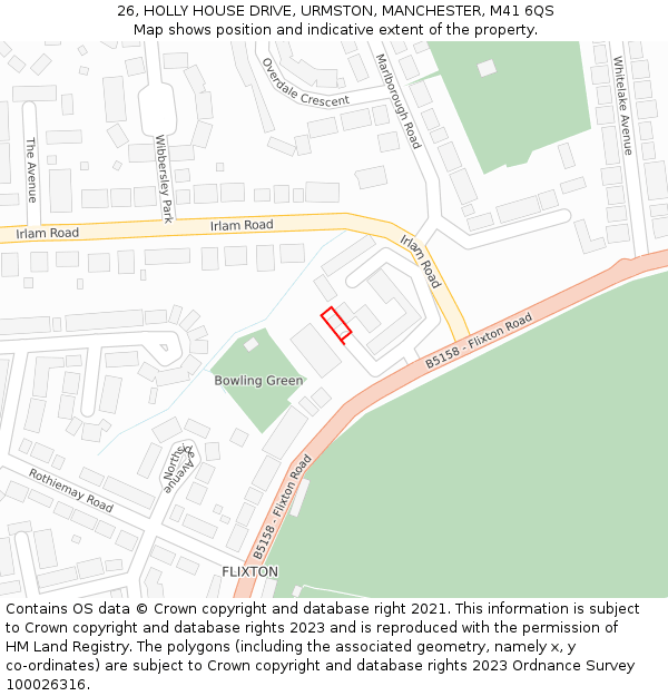 26, HOLLY HOUSE DRIVE, URMSTON, MANCHESTER, M41 6QS: Location map and indicative extent of plot