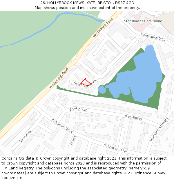 26, HOLLYBROOK MEWS, YATE, BRISTOL, BS37 4GD: Location map and indicative extent of plot