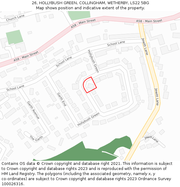 26, HOLLYBUSH GREEN, COLLINGHAM, WETHERBY, LS22 5BG: Location map and indicative extent of plot