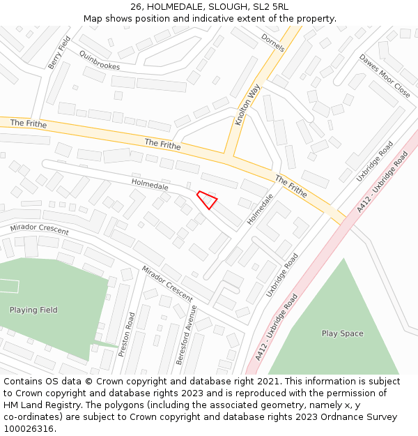 26, HOLMEDALE, SLOUGH, SL2 5RL: Location map and indicative extent of plot