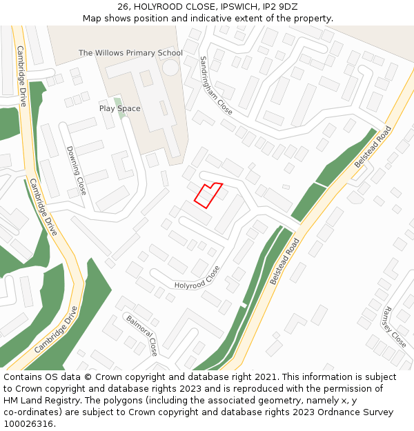 26, HOLYROOD CLOSE, IPSWICH, IP2 9DZ: Location map and indicative extent of plot