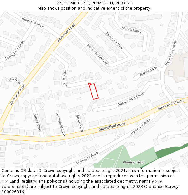 26, HOMER RISE, PLYMOUTH, PL9 8NE: Location map and indicative extent of plot