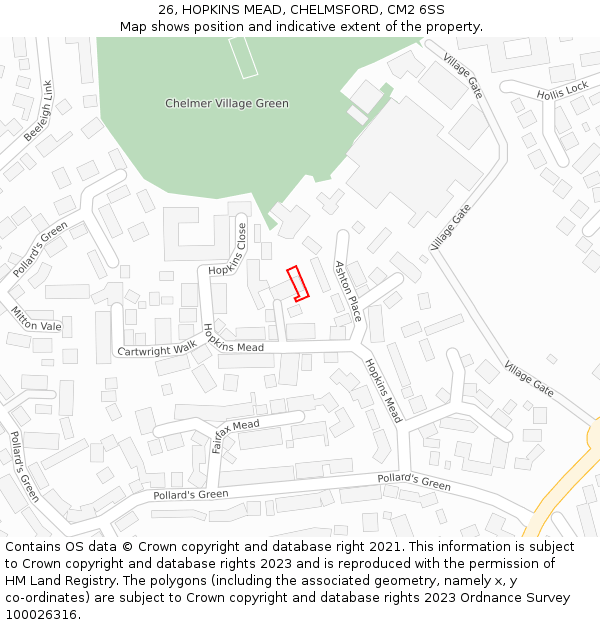 26, HOPKINS MEAD, CHELMSFORD, CM2 6SS: Location map and indicative extent of plot