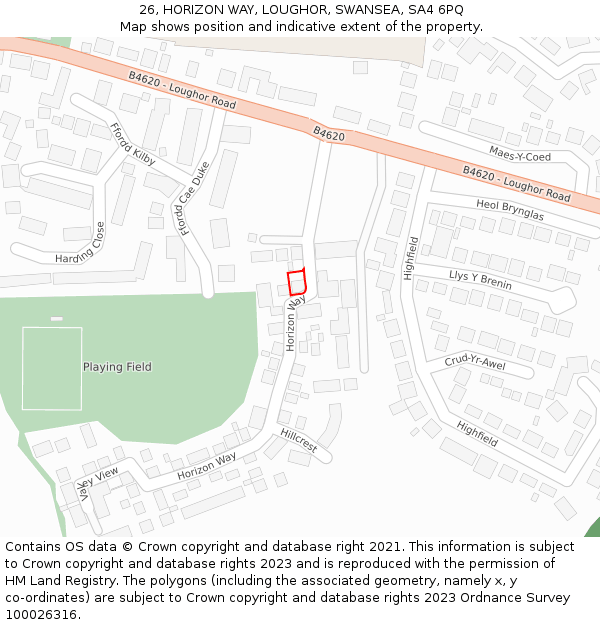 26, HORIZON WAY, LOUGHOR, SWANSEA, SA4 6PQ: Location map and indicative extent of plot