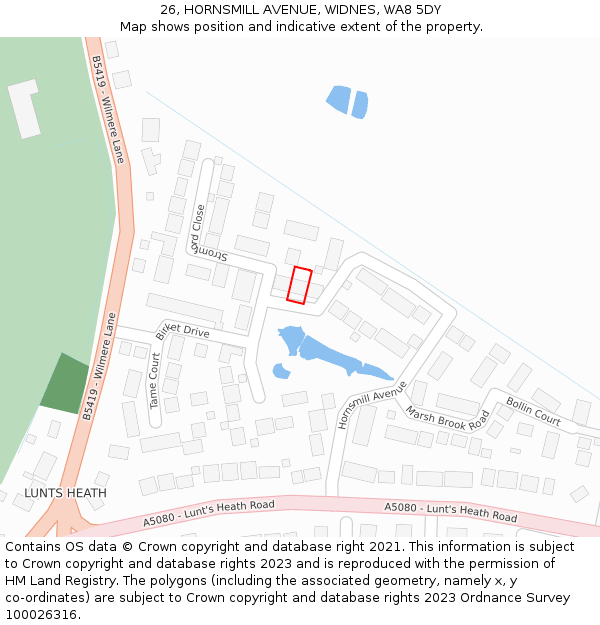 26, HORNSMILL AVENUE, WIDNES, WA8 5DY: Location map and indicative extent of plot