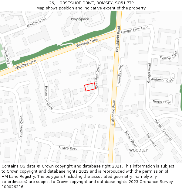 26, HORSESHOE DRIVE, ROMSEY, SO51 7TP: Location map and indicative extent of plot