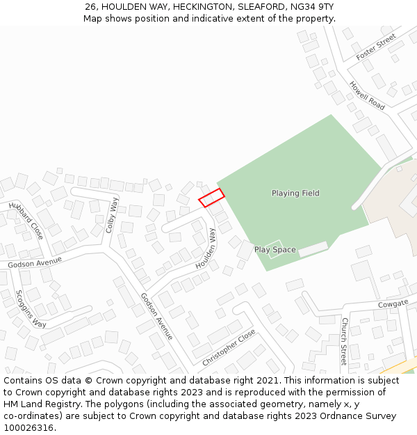 26, HOULDEN WAY, HECKINGTON, SLEAFORD, NG34 9TY: Location map and indicative extent of plot