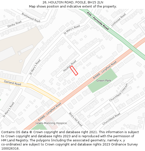 26, HOULTON ROAD, POOLE, BH15 2LN: Location map and indicative extent of plot