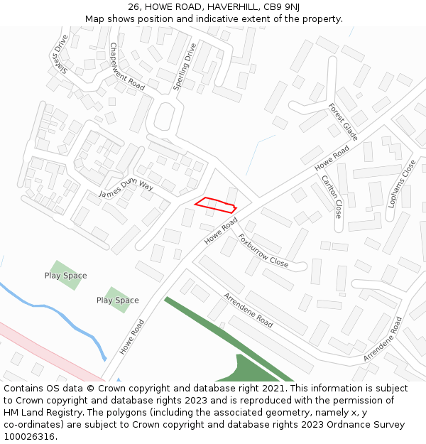 26, HOWE ROAD, HAVERHILL, CB9 9NJ: Location map and indicative extent of plot