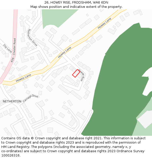 26, HOWEY RISE, FRODSHAM, WA6 6DN: Location map and indicative extent of plot