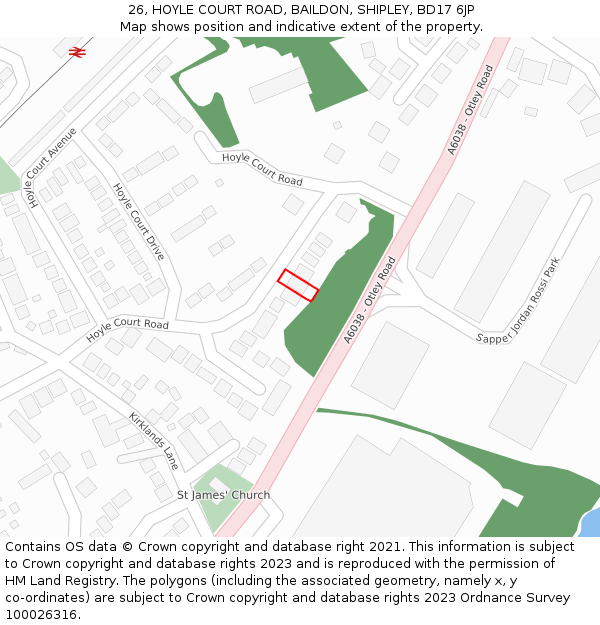 26, HOYLE COURT ROAD, BAILDON, SHIPLEY, BD17 6JP: Location map and indicative extent of plot