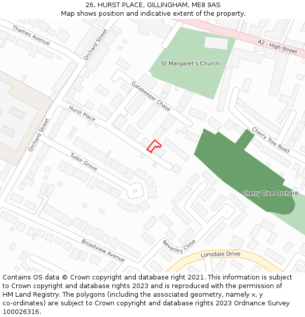 26, HURST PLACE, GILLINGHAM, ME8 9AS: Location map and indicative extent of plot