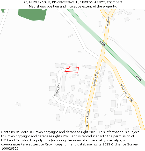 26, HUXLEY VALE, KINGSKERSWELL, NEWTON ABBOT, TQ12 5ED: Location map and indicative extent of plot