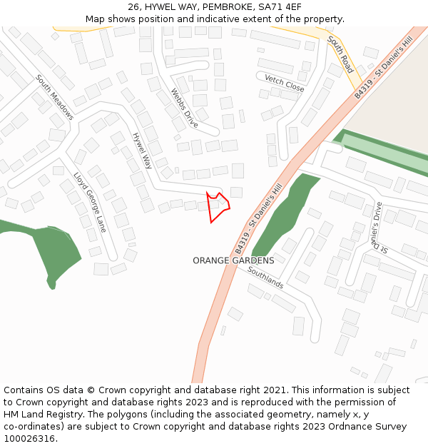 26, HYWEL WAY, PEMBROKE, SA71 4EF: Location map and indicative extent of plot