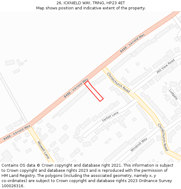 26, ICKNIELD WAY, TRING, HP23 4ET: Location map and indicative extent of plot