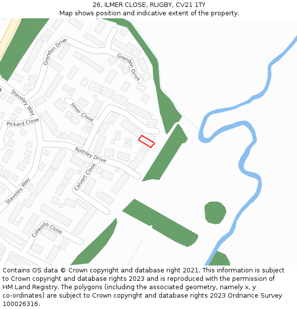 26, ILMER CLOSE, RUGBY, CV21 1TY: Location map and indicative extent of plot