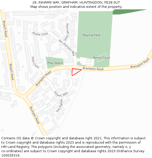 26, INHAMS WAY, GRAFHAM, HUNTINGDON, PE28 0UT: Location map and indicative extent of plot