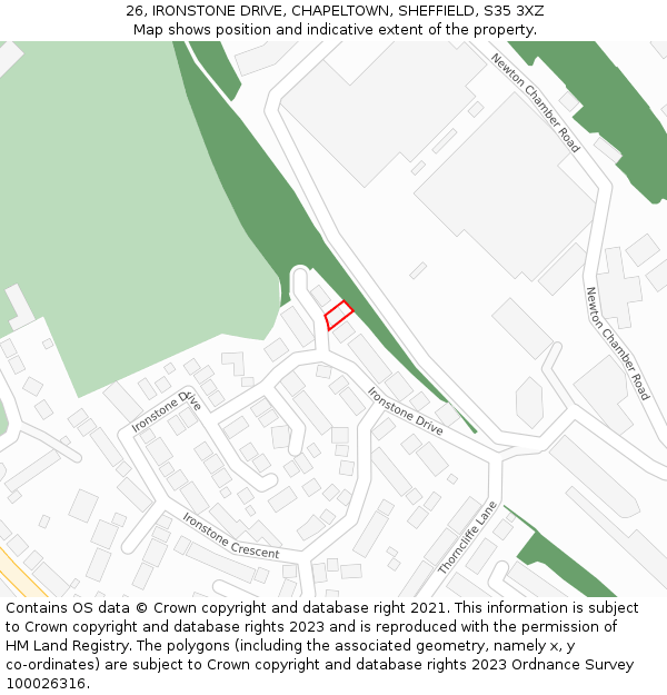 26, IRONSTONE DRIVE, CHAPELTOWN, SHEFFIELD, S35 3XZ: Location map and indicative extent of plot