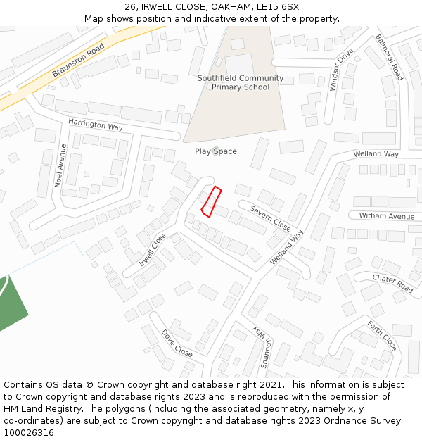 26, IRWELL CLOSE, OAKHAM, LE15 6SX: Location map and indicative extent of plot