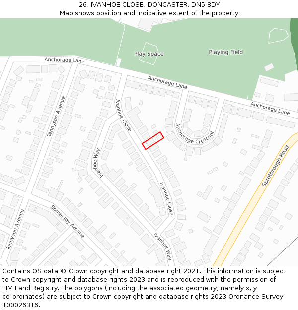 26, IVANHOE CLOSE, DONCASTER, DN5 8DY: Location map and indicative extent of plot