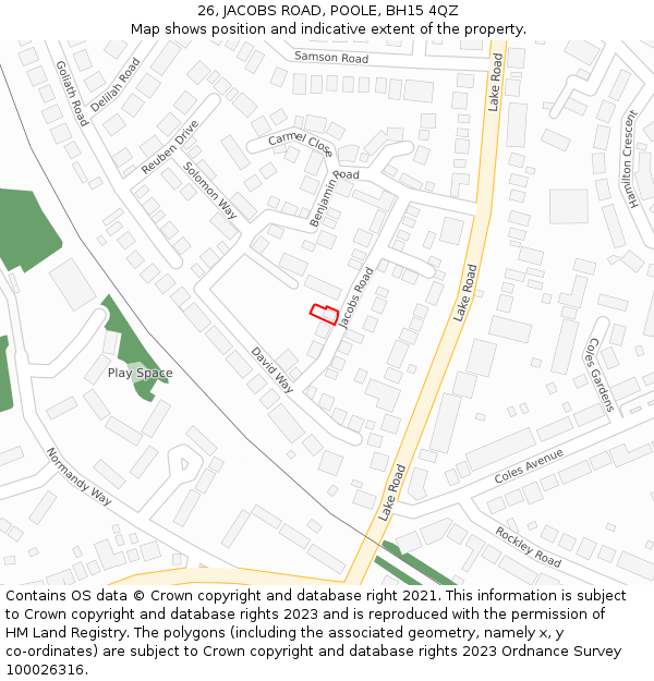 26, JACOBS ROAD, POOLE, BH15 4QZ: Location map and indicative extent of plot