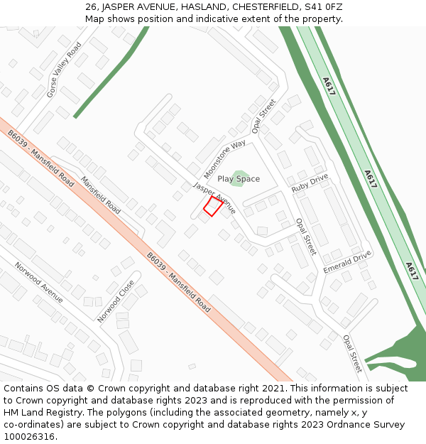 26, JASPER AVENUE, HASLAND, CHESTERFIELD, S41 0FZ: Location map and indicative extent of plot