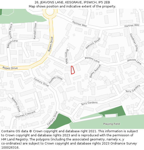 26, JEAVONS LANE, KESGRAVE, IPSWICH, IP5 2EB: Location map and indicative extent of plot