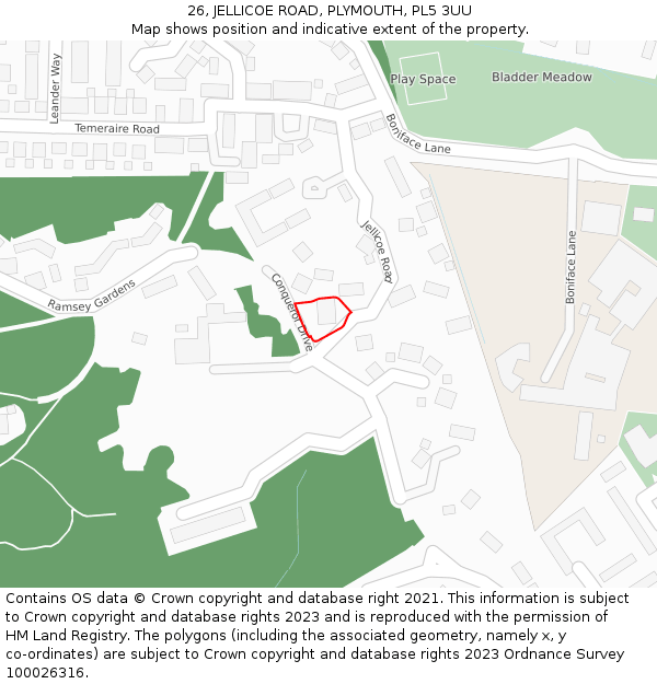 26, JELLICOE ROAD, PLYMOUTH, PL5 3UU: Location map and indicative extent of plot