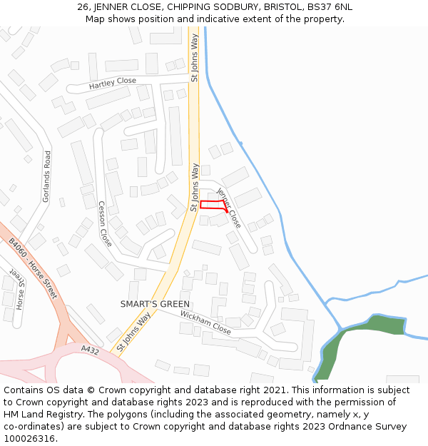 26, JENNER CLOSE, CHIPPING SODBURY, BRISTOL, BS37 6NL: Location map and indicative extent of plot