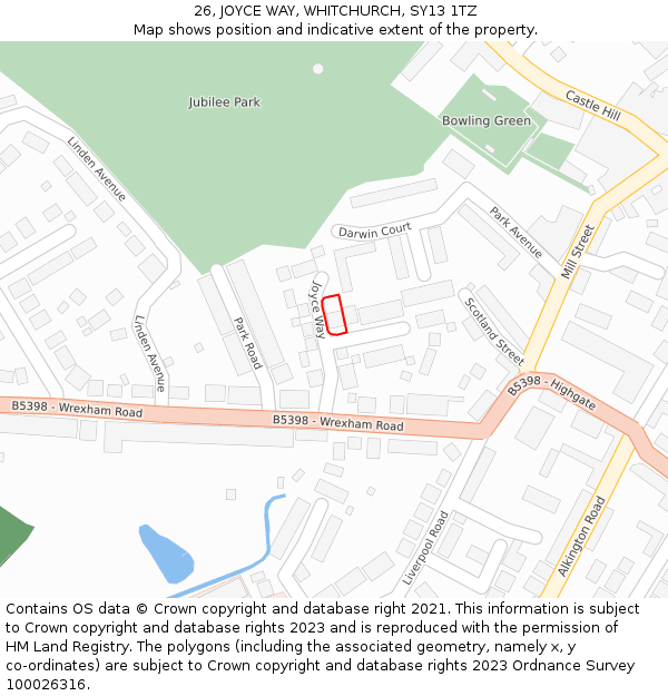 26, JOYCE WAY, WHITCHURCH, SY13 1TZ: Location map and indicative extent of plot