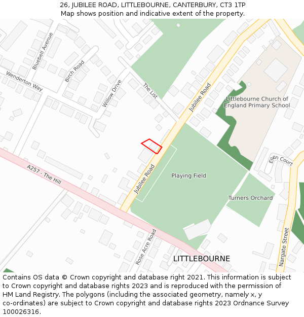 26, JUBILEE ROAD, LITTLEBOURNE, CANTERBURY, CT3 1TP: Location map and indicative extent of plot