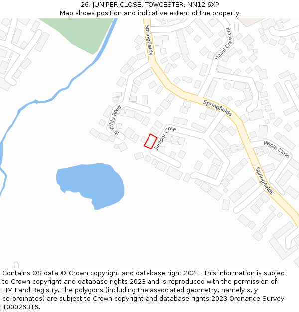 26, JUNIPER CLOSE, TOWCESTER, NN12 6XP: Location map and indicative extent of plot