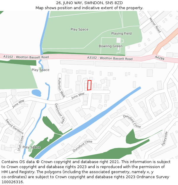 26, JUNO WAY, SWINDON, SN5 8ZD: Location map and indicative extent of plot