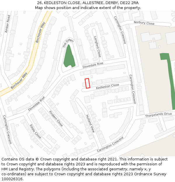 26, KEDLESTON CLOSE, ALLESTREE, DERBY, DE22 2RA: Location map and indicative extent of plot