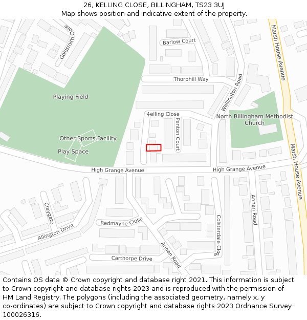 26, KELLING CLOSE, BILLINGHAM, TS23 3UJ: Location map and indicative extent of plot