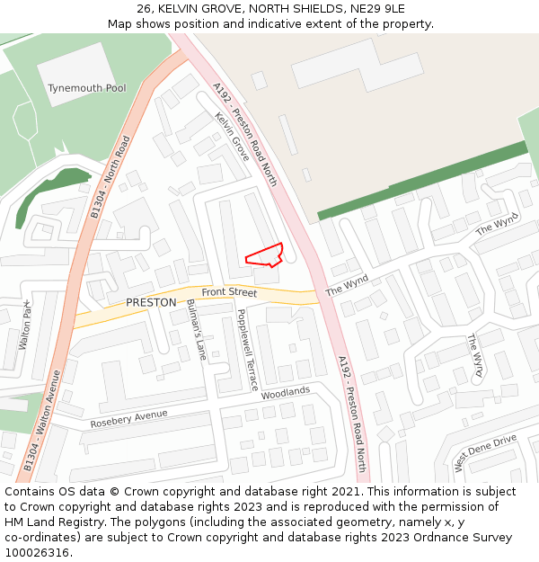 26, KELVIN GROVE, NORTH SHIELDS, NE29 9LE: Location map and indicative extent of plot