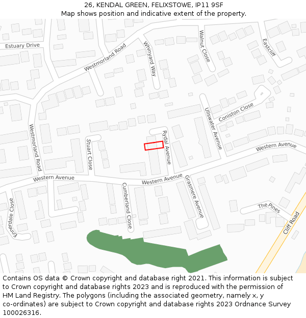 26, KENDAL GREEN, FELIXSTOWE, IP11 9SF: Location map and indicative extent of plot