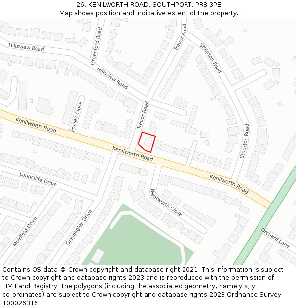 26, KENILWORTH ROAD, SOUTHPORT, PR8 3PE: Location map and indicative extent of plot