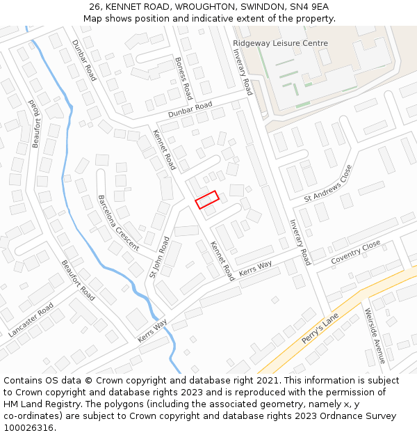 26, KENNET ROAD, WROUGHTON, SWINDON, SN4 9EA: Location map and indicative extent of plot