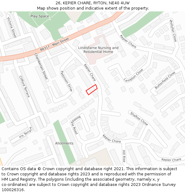 26, KEPIER CHARE, RYTON, NE40 4UW: Location map and indicative extent of plot