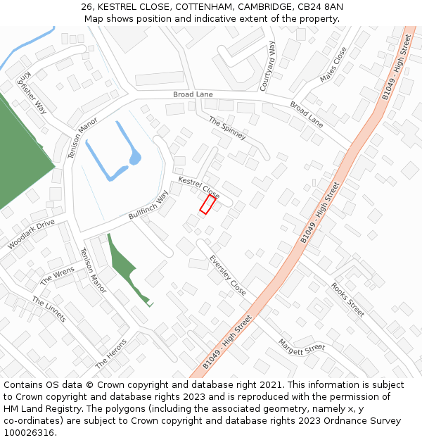 26, KESTREL CLOSE, COTTENHAM, CAMBRIDGE, CB24 8AN: Location map and indicative extent of plot