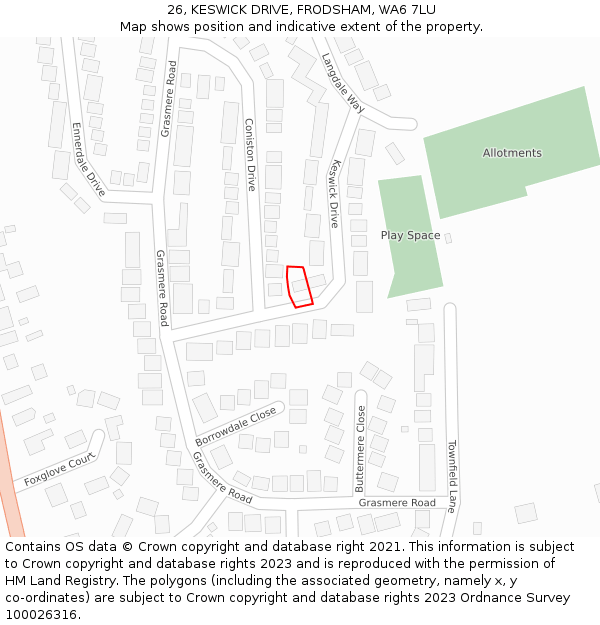 26, KESWICK DRIVE, FRODSHAM, WA6 7LU: Location map and indicative extent of plot