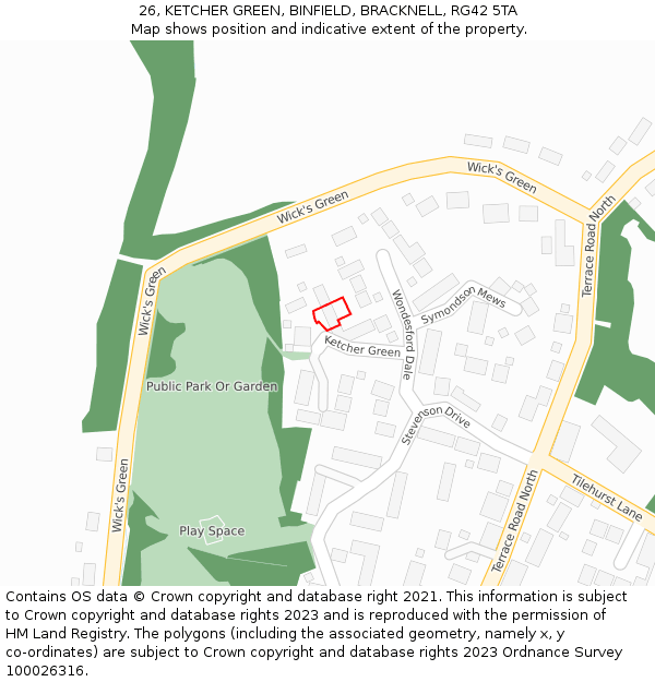 26, KETCHER GREEN, BINFIELD, BRACKNELL, RG42 5TA: Location map and indicative extent of plot