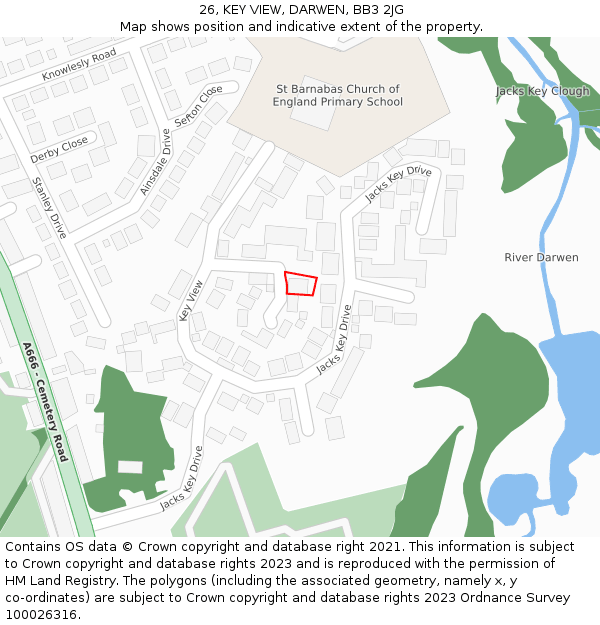 26, KEY VIEW, DARWEN, BB3 2JG: Location map and indicative extent of plot