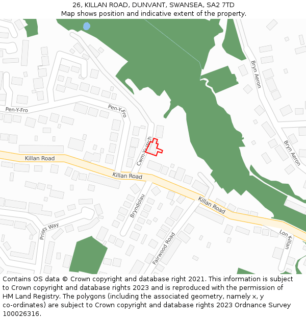 26, KILLAN ROAD, DUNVANT, SWANSEA, SA2 7TD: Location map and indicative extent of plot